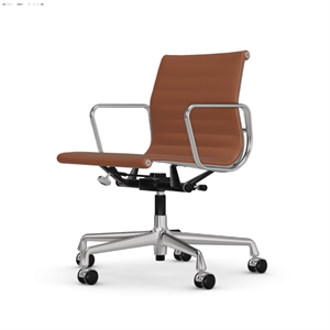 Krzesło Biurowe Vitra Aluminiowy EA 118 Skóra Koniakowa i Chrom Rama z Obrotowym Podłokietnikiem i Mechanizmem Przechylania